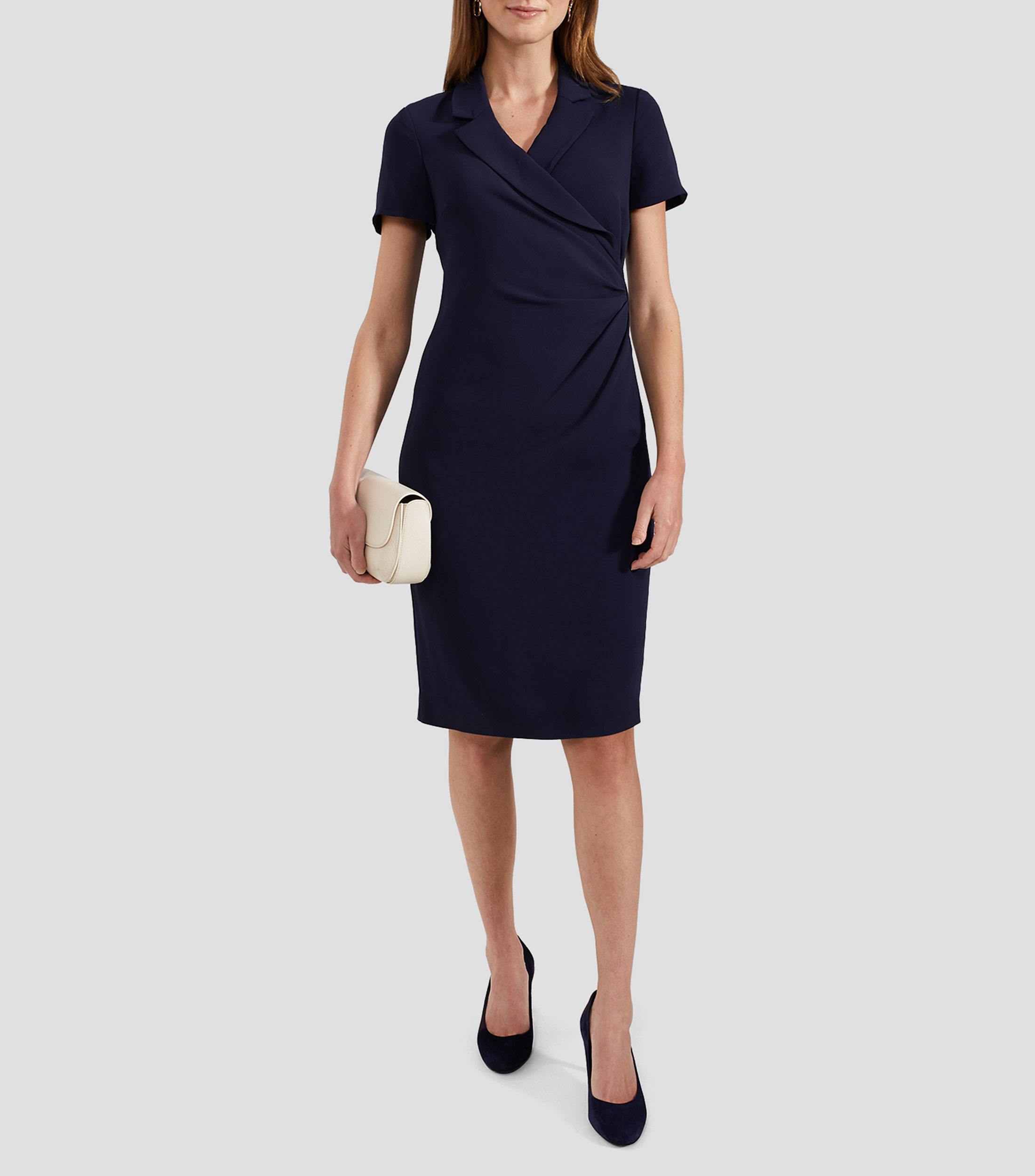 Vestido midi liso de manga corta Mujer
